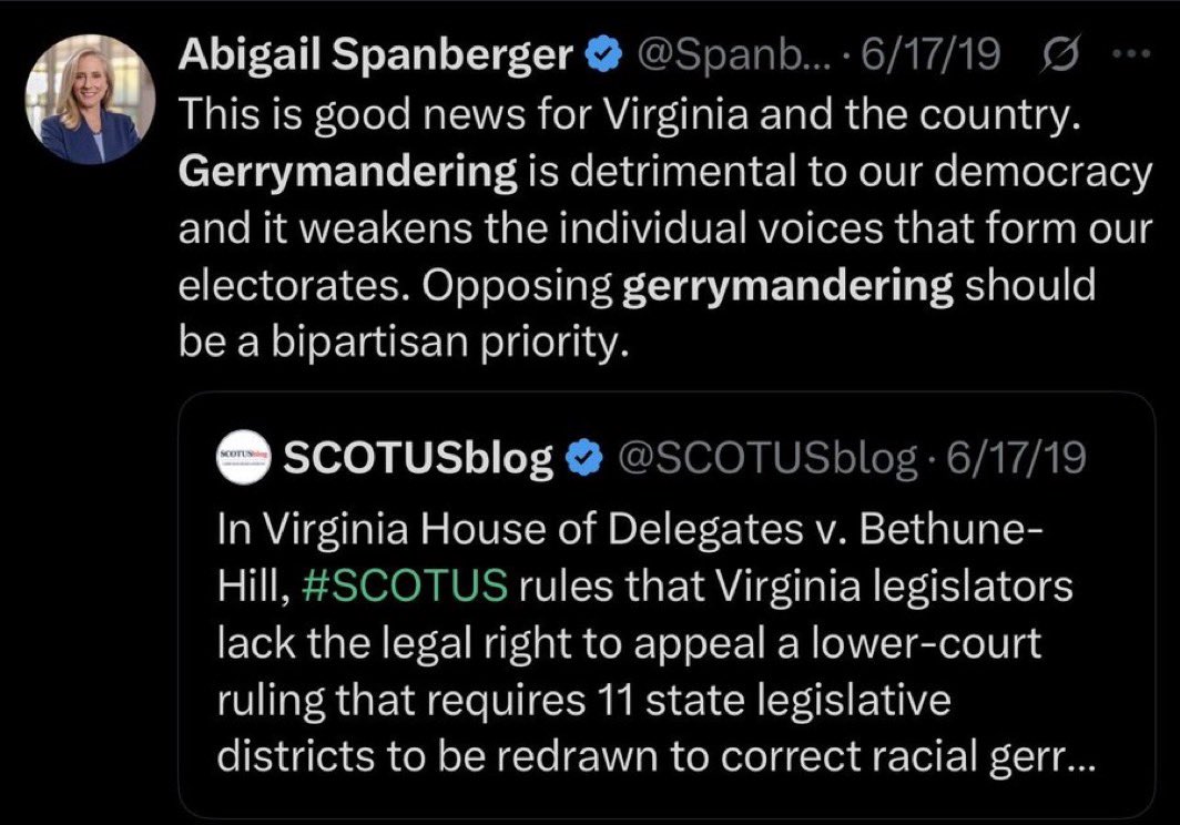 <a href="/SpanbergerForVA/">Abigail Spanberger</a> You change positions when politically convenient.

That makes you a liar, a fraud, or spineless. Take your pick.

Reject gerrymandering! Vote NO!