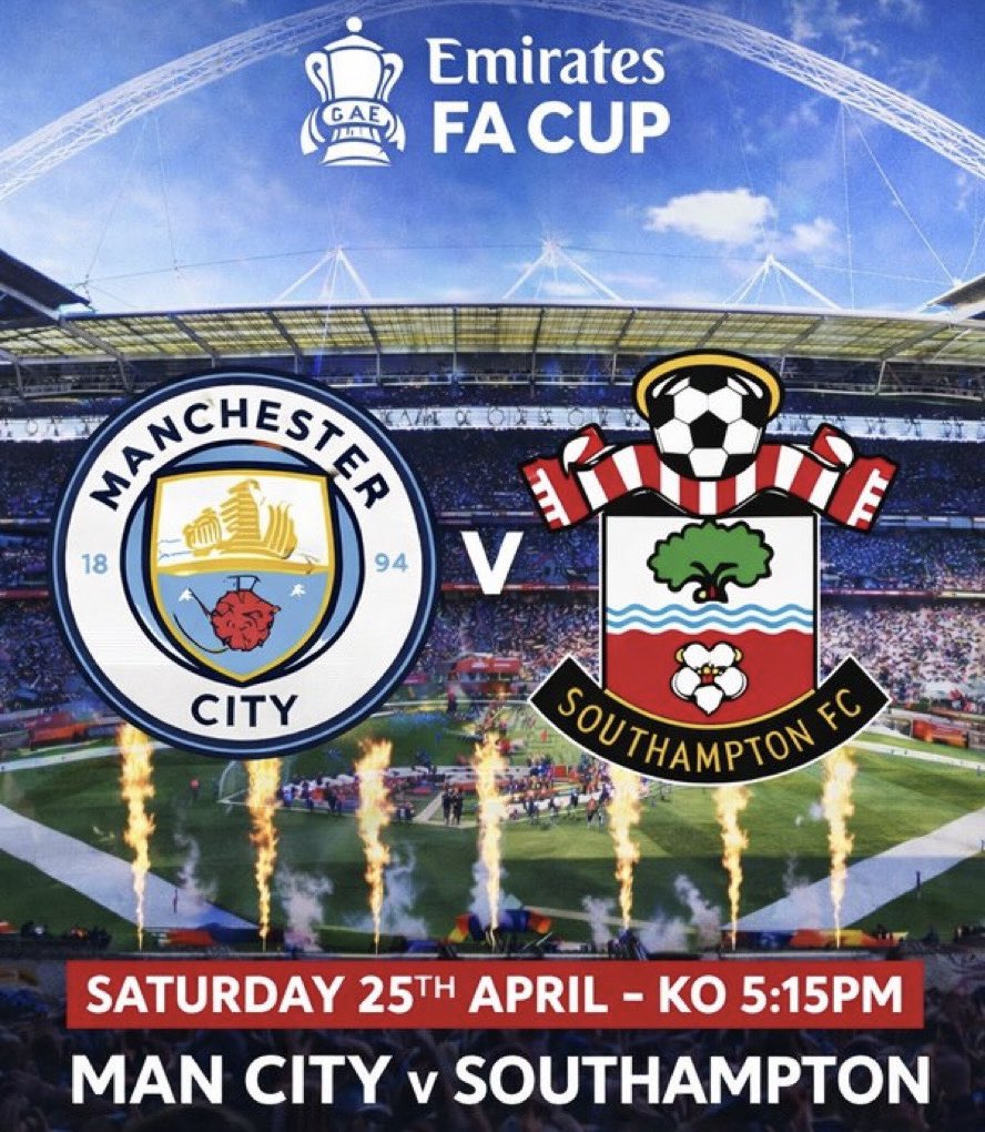 Chris_Stevs's tweet photo. I have the following for sale…

FA Cup Semi-Final
Man City v Southampton 
2 x Premium Tickets - Block 205, Row 1

Includes: Official Hospitality Entrance, Padded Seats, £40 Food/Drink Vouchers, Programmes &amp; Charter Train (If Required)

£125 each https://t.co/LxMawVUkiI
