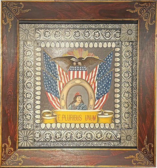 AntiqueDigest's tweet image. At the Wallace Hall Antiques Show: Thurston Nichols of Bethlehem, Pennsylvania, asked $3995 for this eagle and American flag painting on artist board, circa 1900. maineantiquedigest.com/stories/the-20… #antiques #antique #vintage #art #artist #Americana #USA #America #patriotic #Americanflag