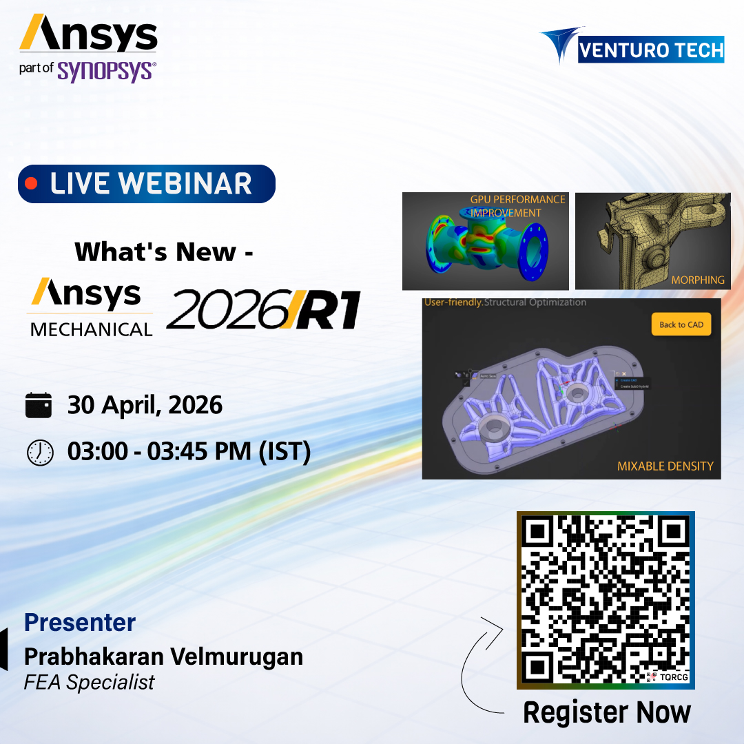 venturo_tech's tweet photo. What’s new in Ansys Mechanical 2026 R1? 🚀

Explore GPU acceleration, morphing &amp; advanced optimization in our live webinar.
👉 Please scan the QR code or register using the link below.
🔗 Registration Link – https://t.co/VltHo77GIJ

🗓 30 Apr 2026
⏰ 03:00–03:45 PM IST 

#FEA https://t.co/FqJDyGX8aa