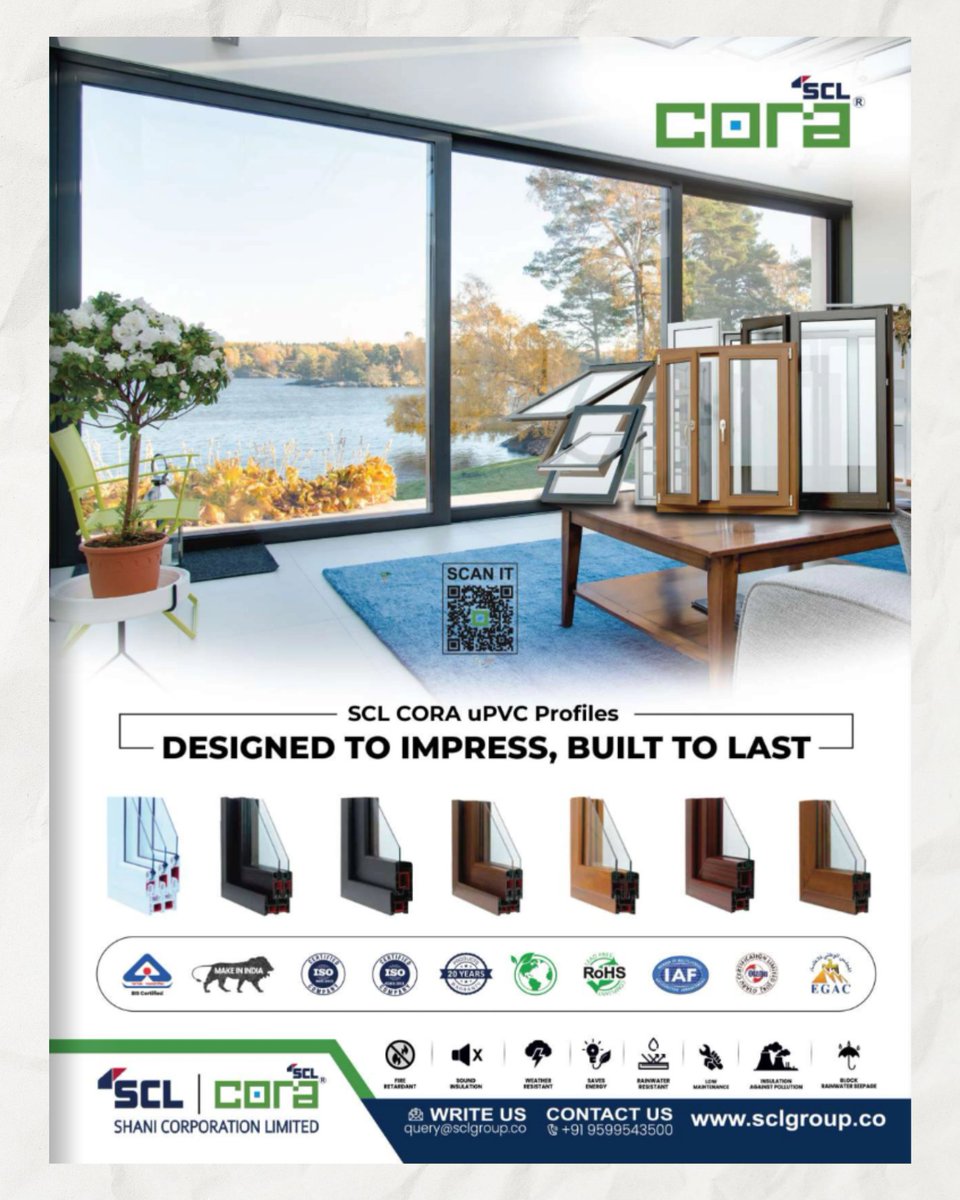 sclcora's tweet image. SCL Cora is featured in Construction &amp;amp; Architecture Update Magazine — March-April 2026! 🏆
Proud to be recognized among India's top business leaders in construction. 💪🇮🇳
Designed to Impress. Built to Last. @divya_scl 
#SCLCora #uPVC #ConstructionIndia #MakeInIndia