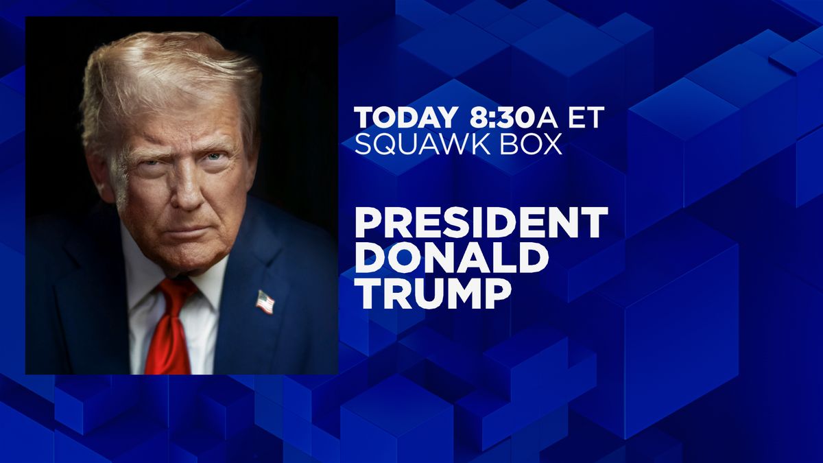 CNBC's tweet image. COMING UP: President Donald Trump will speak with CNBC’s Joe Kernen at 8:30 a.m. ET on “Squawk Box.” Tune in!
