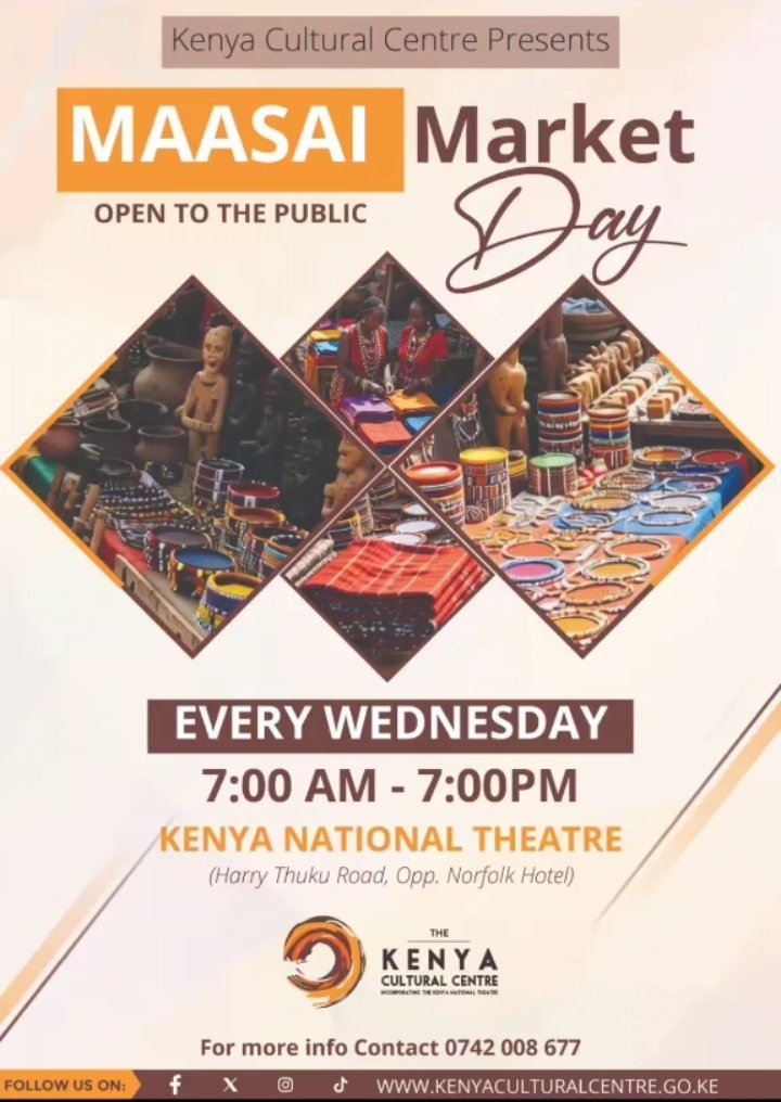 Sherehe_Plug's tweet image. 🛍️🇰🇪 #Nairobi #MaasaiMarket

Big news 😮‍🔥 Maasai Market lands at @CultureCentreKE for the first time!

Shop authentic beadwork, jewelry &amp;amp; crafts direct from artisans.

🗓️ Every Wednesday
🕖 7 AM – 7 PM
📍 Kenya National Theatre

#SherehePlug