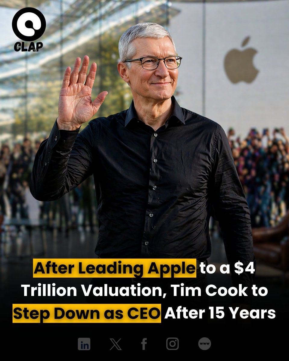ClapPakistan's tweet image. Reports circulating online claim that Apple Inc. CEO Tim Cook may step down on September 1, with John Ternus expected as a potential successor.The company has not confirmed any leadership change so far.

#Apple #TechNews #Leadership