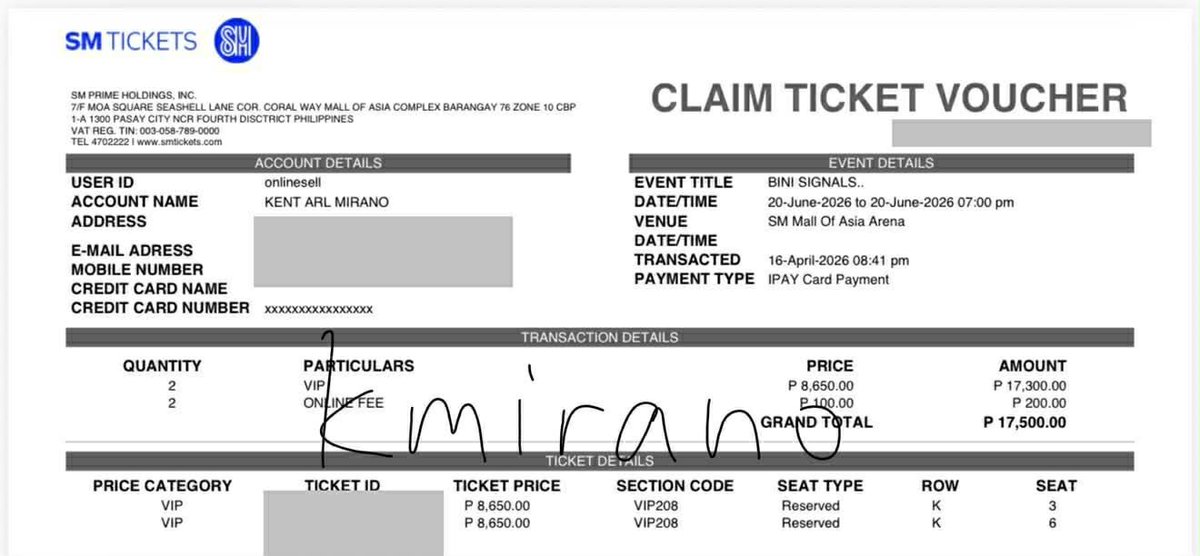 joonbyeols's tweet photo. WTS LFB BINI SIGNALS WORLD TOUR PH (helping a friend)

June 20, 2026 (Day 1)
- VIP Row 208
- ₱17,500 (2 tickets)

Meet up for transaction then pa-print yung ticket sa SM. 

DM FOR MORE DETAILS : )

RFS: namali ng bili https://t.co/2YuPHRtqnN