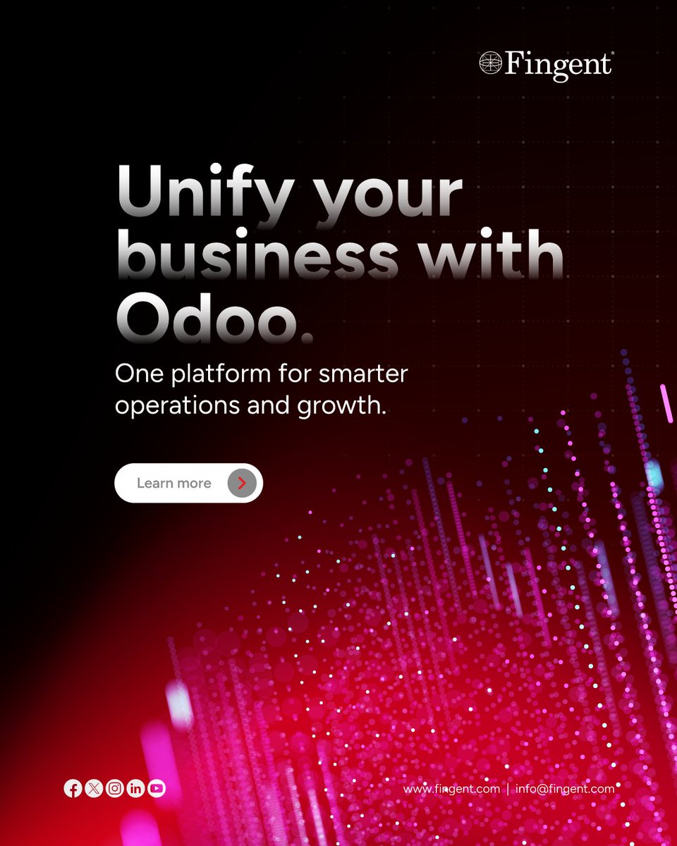 Fingent's tweet image. Bring sales, finance, inventory, and HR together with Odoo ERP on one connected platform designed for efficiency and scale.

👉 Explore Odoo solutions: fingent.com/odoo-2/

#OdooERP #ERPSoftware #BusinessAutomation #DigitalTransformation #fingent