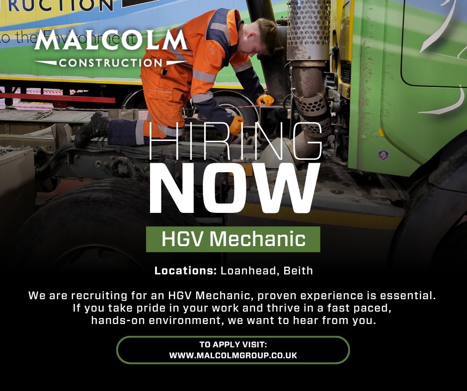 MalcolmGroup's tweet image. To apply visit: malcolmgroup.co.uk/careers/hgv-me…

#HiringNow #TheMalcolmGroup #MalcolmConstruction #Recruitment #HGVMechanic #Construction