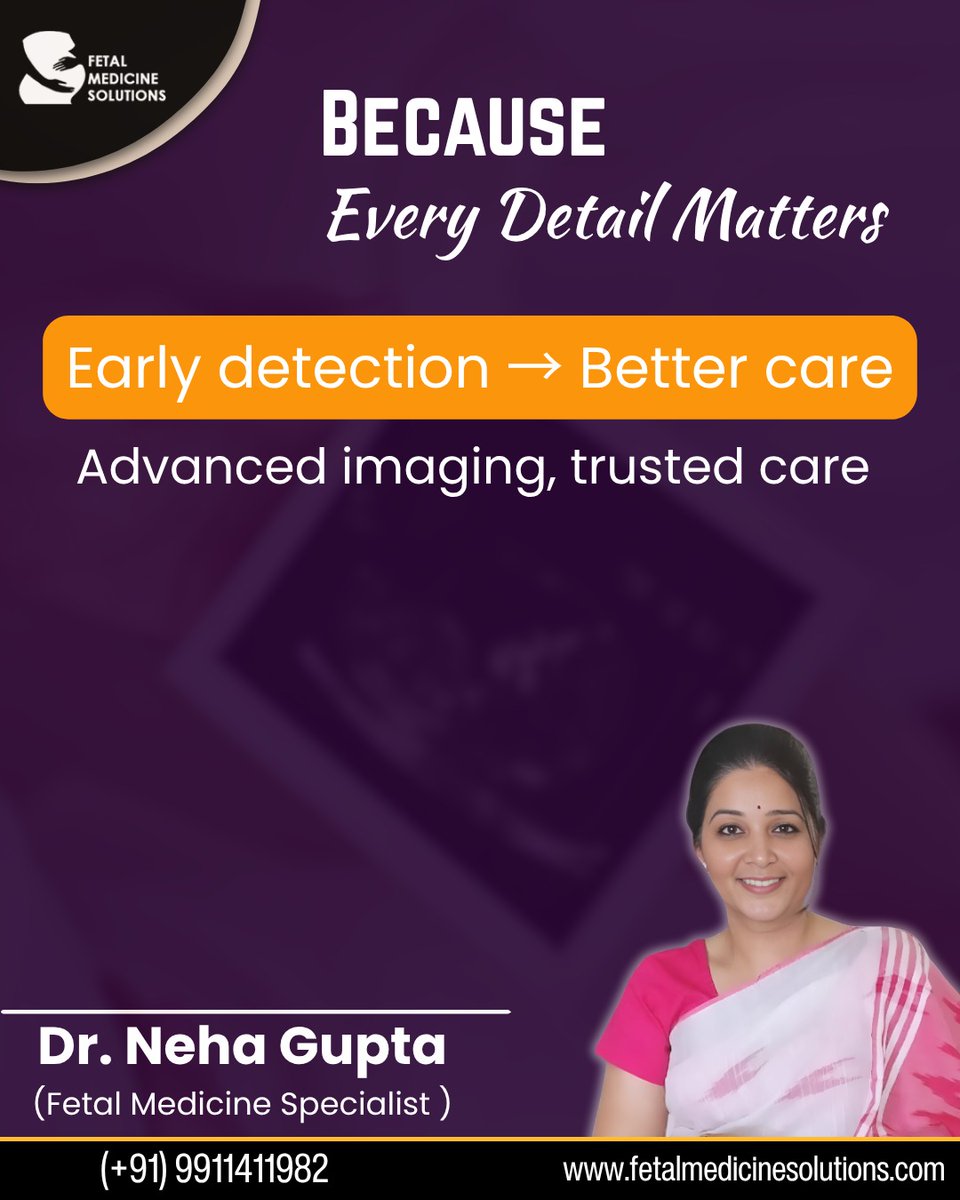MedicineFetal's tweet image. Because Every Detail Matters 💜
Early detection → Better care

Advanced imaging, trusted care
-
👩‍⚕️ Dr. Neha Gupta,  Fetal Medicine Specialist in Noida 
📞 +91 9911411982
 
#FetalMedicineSolutions #DrNehaGupta  #EarlyDetection #BetterCare #AdvancedImaging #TrustedCare