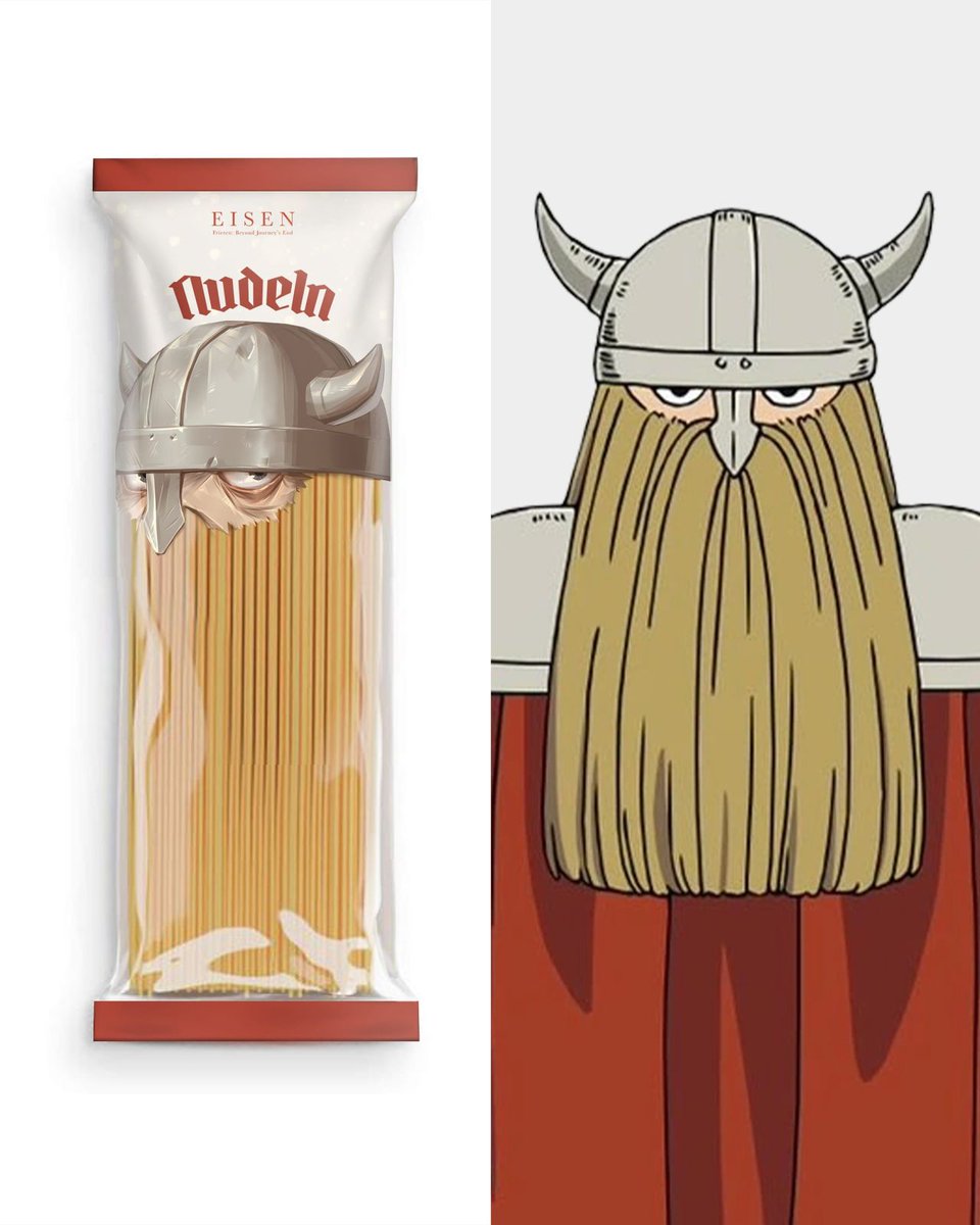 🔥 Este packaging de pasta tiene un concepto increíble.
Basado en Eisen de Frieren.
Creación de Patrick Gañas.