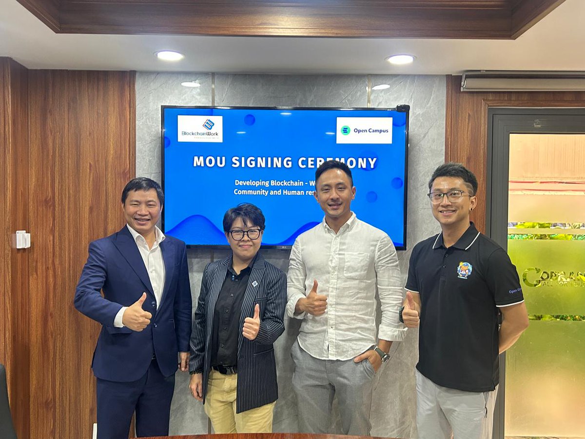 BlockchainWork_'s tweet photo. BlockchainWork's excited to announce our partnership with @opencampus_xyz, a community-led protocol building the financial and credentialing rails for global education backed by @animocabrands. Let's connect Web3 education to real employment in Vietnam! https://t.co/4mVlYT9Q0V