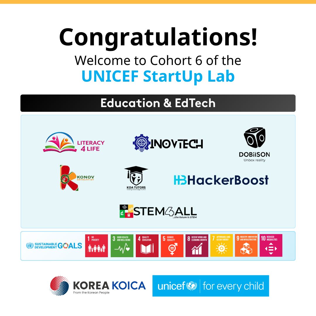 KoaeliteT3231's tweet image. 🚀 KOA Tutors joins Cohort 6 of the UNICEF StartUp Lab!
Selected among 20 startups, we’ll spend six months strengthening our STEM solutions and scaling impact across Ghana.
Grateful to UNICEF &amp;amp; KOICA for empowering learners with 21st‑century skills.
#EdTech #UNICEF #KOATutors