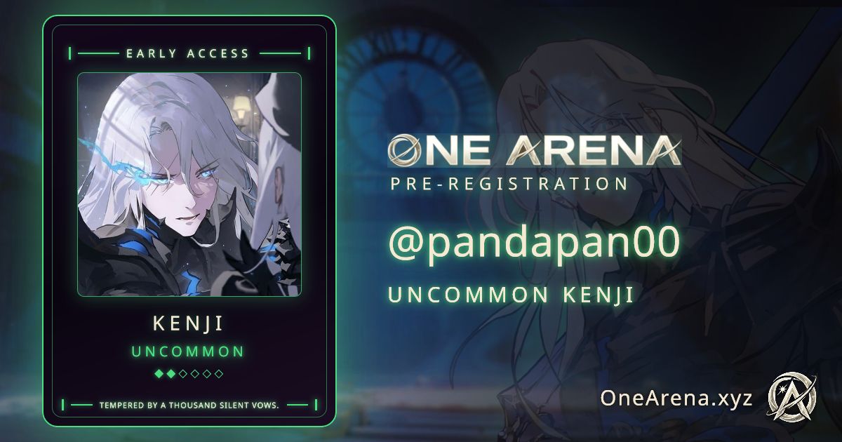 Just pulled a UNCOMMON KENJI badge pre-registering for One Arena Beta <a href="/Rosentica/">Rosentica: One Arena</a>!

Join me and claim yours to increase our rewards by unlocking the next milestone. ⚜️#OneArena

x.com/rosentica/stat…