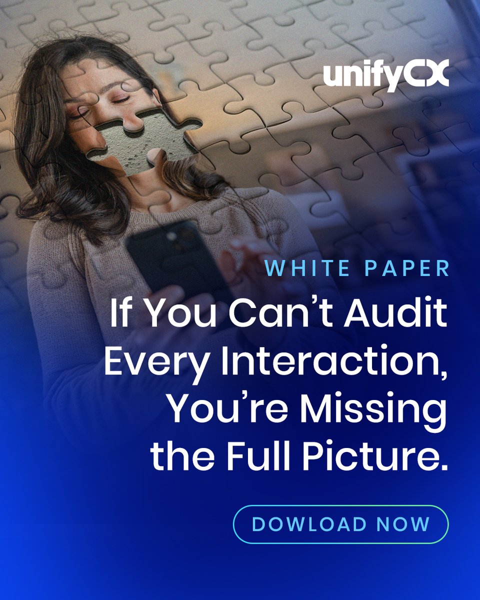 If you audited 100% of your customer interactions today, would you like what you’d find? Most companies don’t look, and those that do often uncover gaps. Learn how to close them in our white paper, The Power of #SuperhumanCX. 

#UnifyCX

Download: unifycx.com/whitepaper/the…