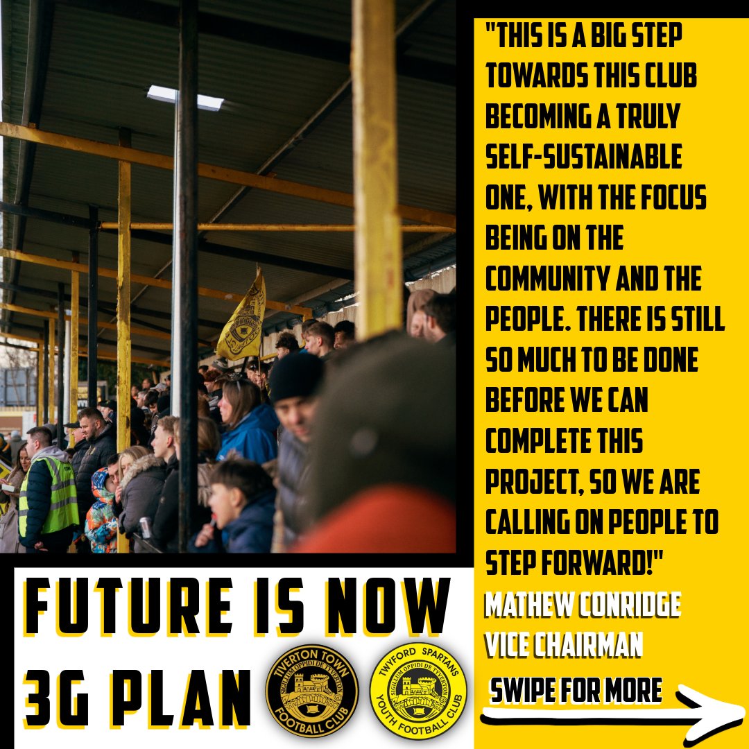 tivertontownfc's tweet photo. FUTURE IS NOW

The planning for the 3G at the Slee Blackwell Solicitors Stadium has been submitted!

The 3G will allow the club to become a centre of our community.

Read more about the project and how YOU can help the club's future below.

https://t.co/pYBUpeUZIW

#OneTivvy💛 https://t.co/zhCPy7FGQu
