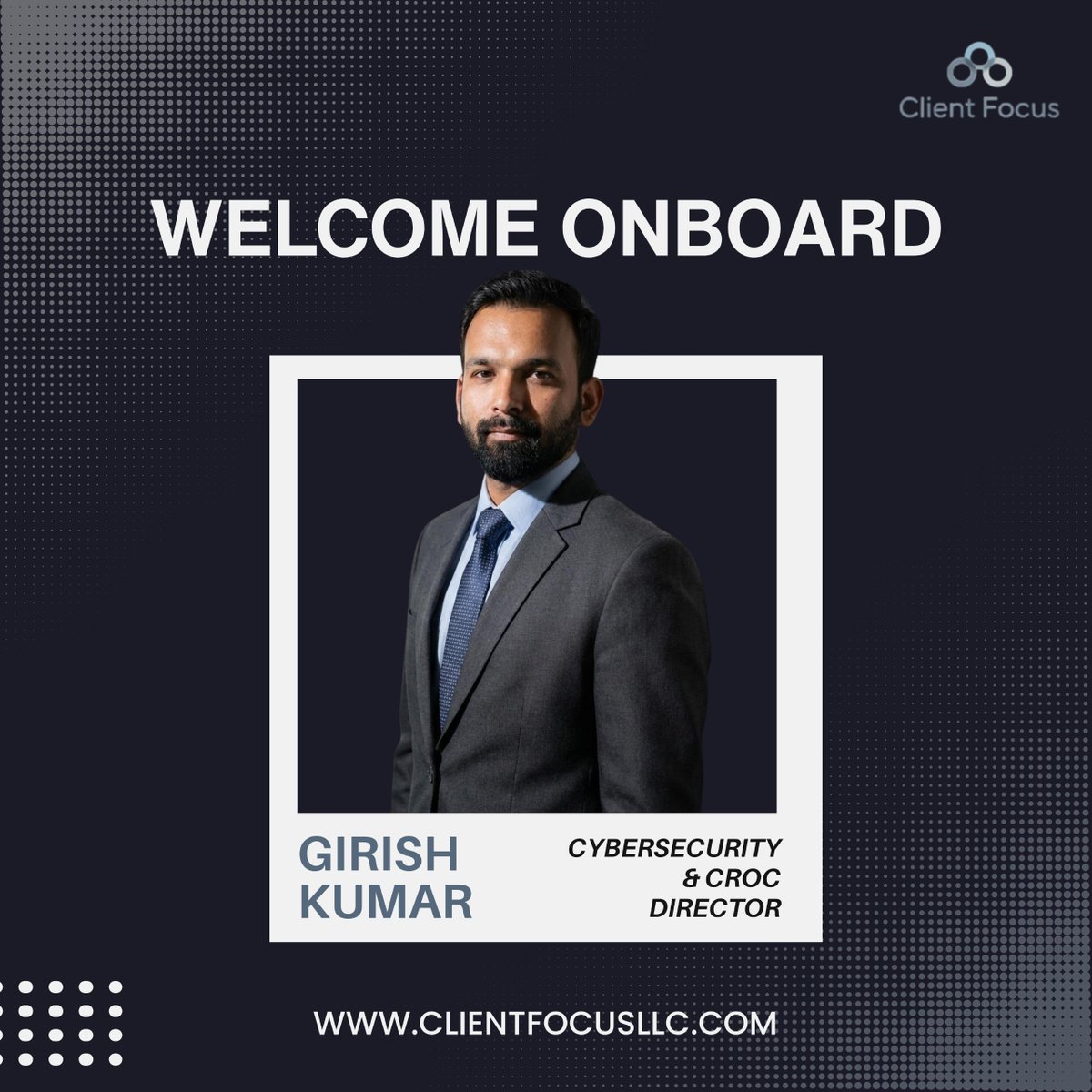 ClientFocu76462's tweet photo. Welcome onboard Girish Kumar!
Cybersecurity & CRO Director at Client Focus
Driving secure growth and smarter strategies
#WelcomeOnboard #CyberSecurity #Leadership #ClientFocus https://t.co/G0M3do8AJO