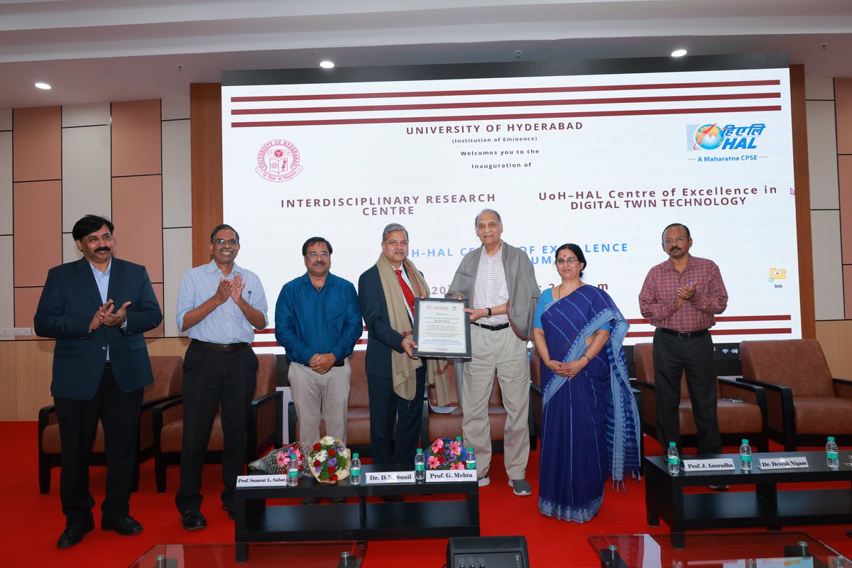 Dr. D. K. Sunil, CMD, HAL, inaugurated the UoH–HAL Centre of Excellence (CoE) in Digital Twin Technology at the University of Hyderabad (UoH), as part of HAL’s Corporate Social Responsibility (CSR) initiative on April 20, 2026. He also unveiled a state-of-the-art 280-seater