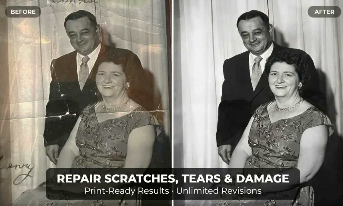 VibeV22's tweet image. 🖼️ Bring your old &amp;amp; damaged photos back to life! I restore faded, torn &amp;amp; colorless memories with stunning detail. Perfect gift for family history. ✨ Order now on Fiverr 👇
fiverr.com/s/ljPpyKe

#PhotoRestoration #OldPhotos #Fiverr #PhotoEditing #ColorRestoration