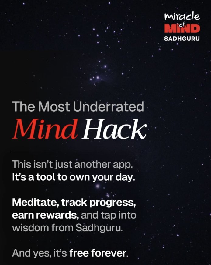 Riccard13371991's tweet image. Take advantage of these tools to support your personal growth.
#MiracleOfMind 
#SadhGuruQuotes 
#ConsciousPlanet 
#SadhGuruApp