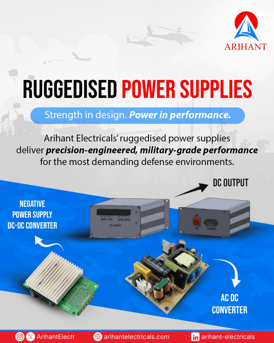 ArihantElectr's tweet image. Built for missions where failure isn’t an option. ⚡
Engineered to perform in the toughest environments, delivering consistency, durability, and trust when it matters most.

#ArihantElectricals #39Yearsstrong #DefenceTechnology #PowerSolutions #EngineeredForExtremes