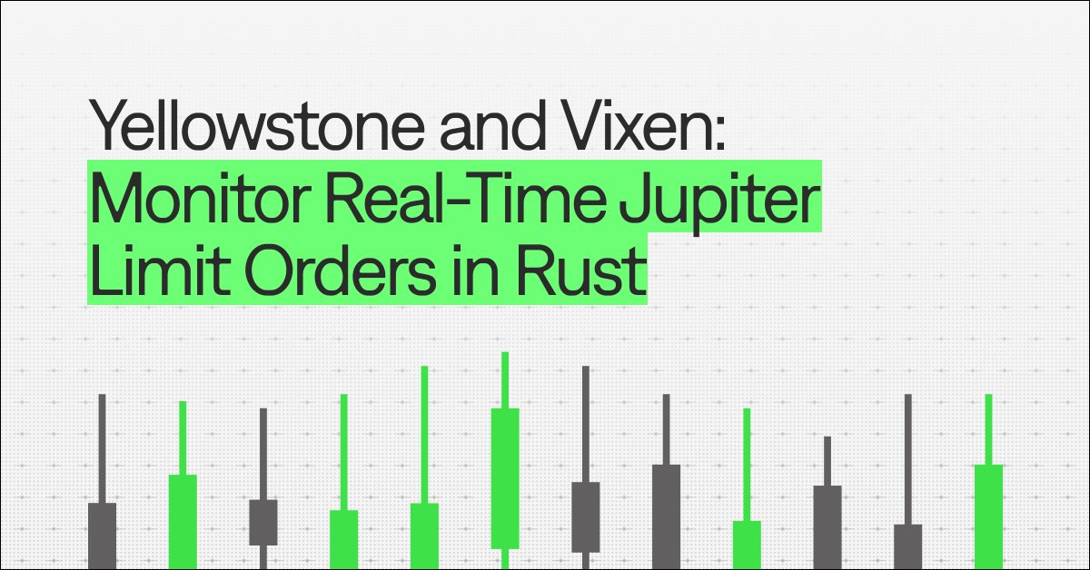 QuicknodeSolana's tweet photo. New guide: Build a ✨real-time Jupiter Limit Order monitor✨ in Rust.

Use Yellowstone gRPC + Vixen v0.6.1, see streaming placements, fills, and cancellations as they happen onchain.