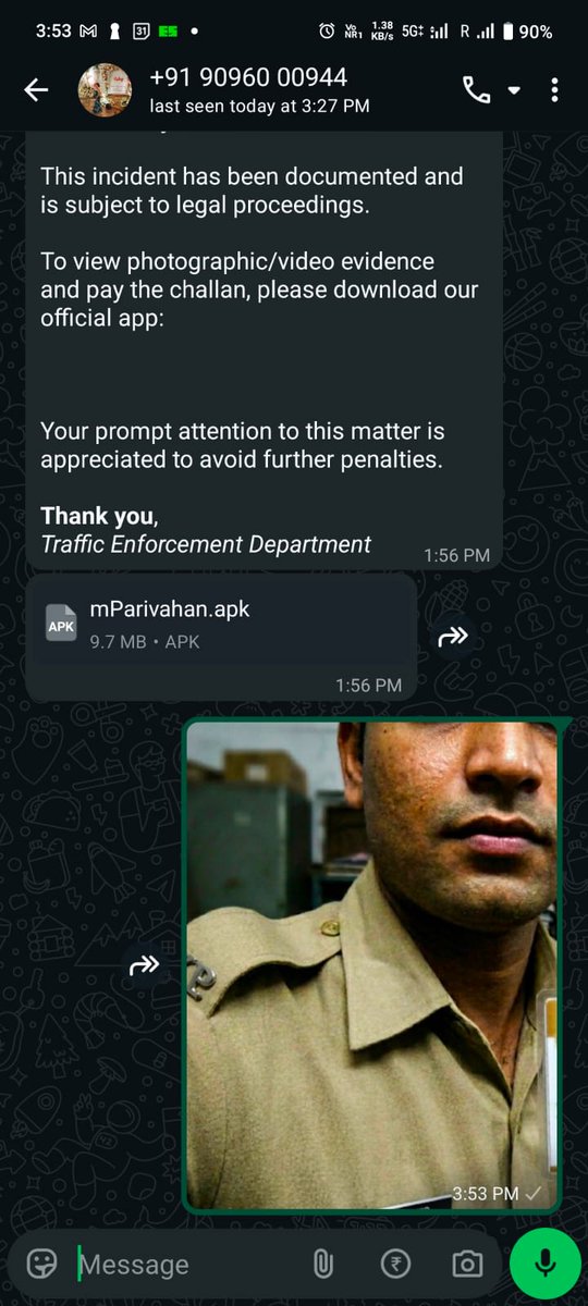 the2ndfloorguy's tweet photo. this might be the funniest use of an ai agent ive figured out so far 😭

detects scam messages on whastapp and auto-replies with an ai-generated photo in police uniform holding an id card https://t.co/Mk289hY3GY