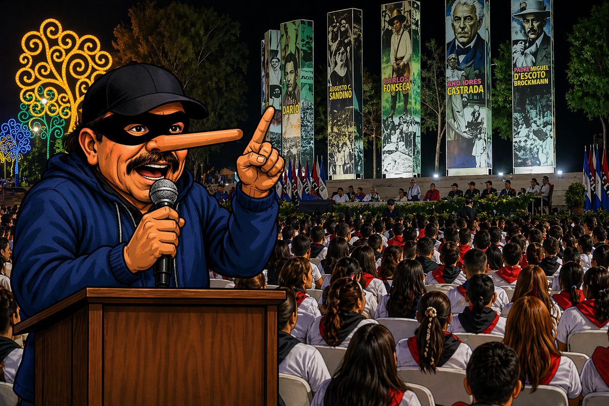 Reapareció el Pinocho Ortega, con un discurso bravucón y vociferante. Y, como de costumbre, también embustero.
¡Nosotros somos amantes de la Paz! ...clamó PInocho Ortega ¿Cuál paz? ...por supuesto que se refería a la paz de los dictadores, que es la paz de los cementerios.