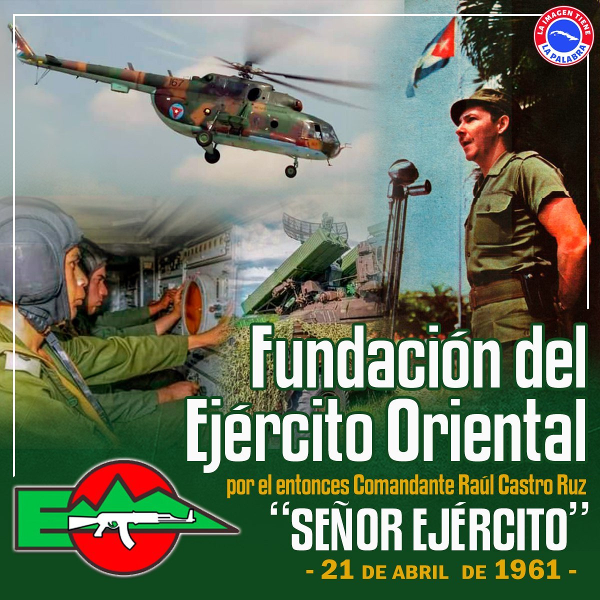 Muchas felicidades al Señor Ejército Oriental fundado por Raúl Castro Ruz .
#Cuba
#CubaSeDefiende 
<a href="/DiazCanelB/">Miguel Díaz-Canel Bermúdez</a> <a href="/DrRobertoMOjeda/">Dr. Roberto Morales Ojeda</a>