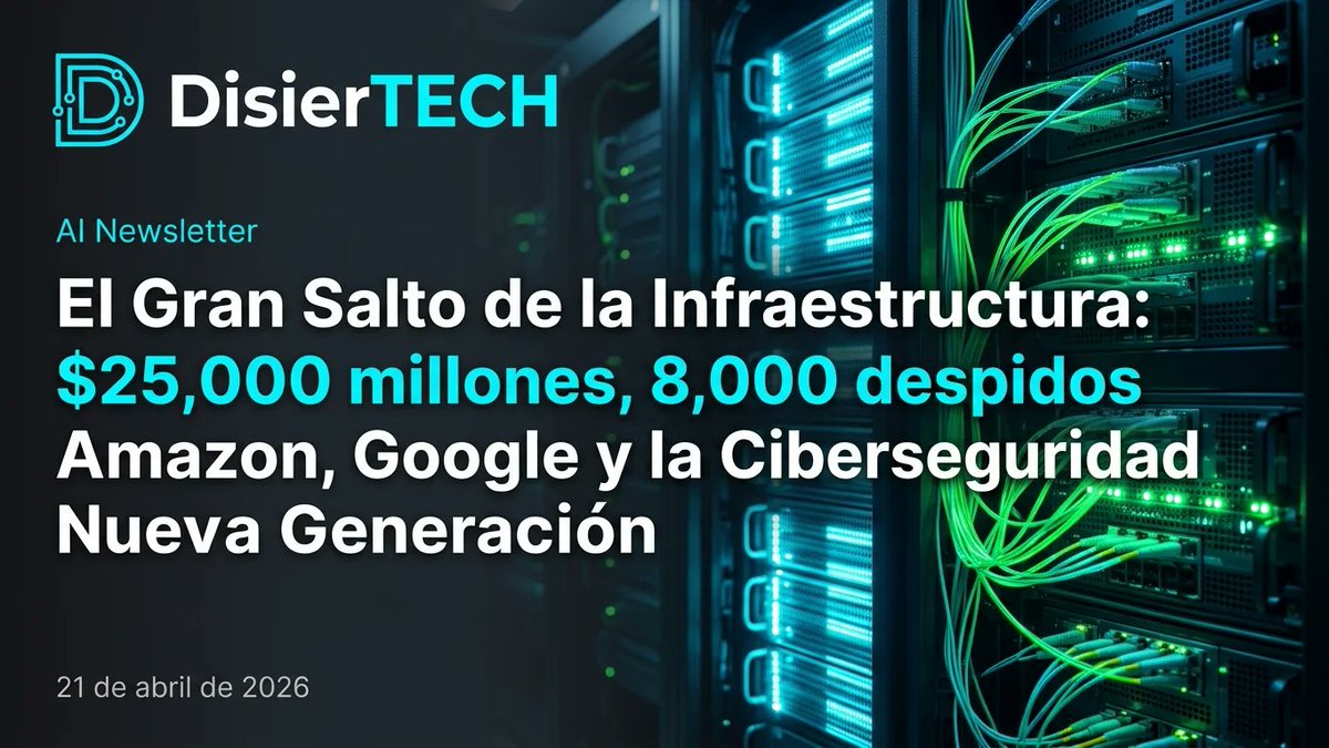 disier's tweet photo. $25,000 millones de inversión en Anthropic y 8,000 despidos en Meta en un solo día. ¿El factor común? La carrera por la IA exige sacrificar talento humano para comprar silicio.

En la edición de hoy: el costo real del monopolio cognitivo, la NSA adoptando Claude Mythos y el contraataque de Google a Nvidia. 👇 https://t.co/kdRuquJZJn 

#IA #DisierTECH

El código abierto democratiza el software, pero nadie puede democratizar un centro de datos de 2 gigavatios. La infraestructura física es el nuevo monopolio.
