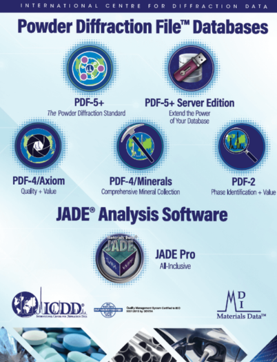 icddicdd's tweet image. Here's a brief guide to ICDD's databases and software - icdd.com/pdf-product-su… - Release 2026 of the Powder Diffraction File™ (PDF®) contains 1,126,213 material data sets. 

 #ICDD #MaterialsScience #PowderDiffraction #JADESoftware
