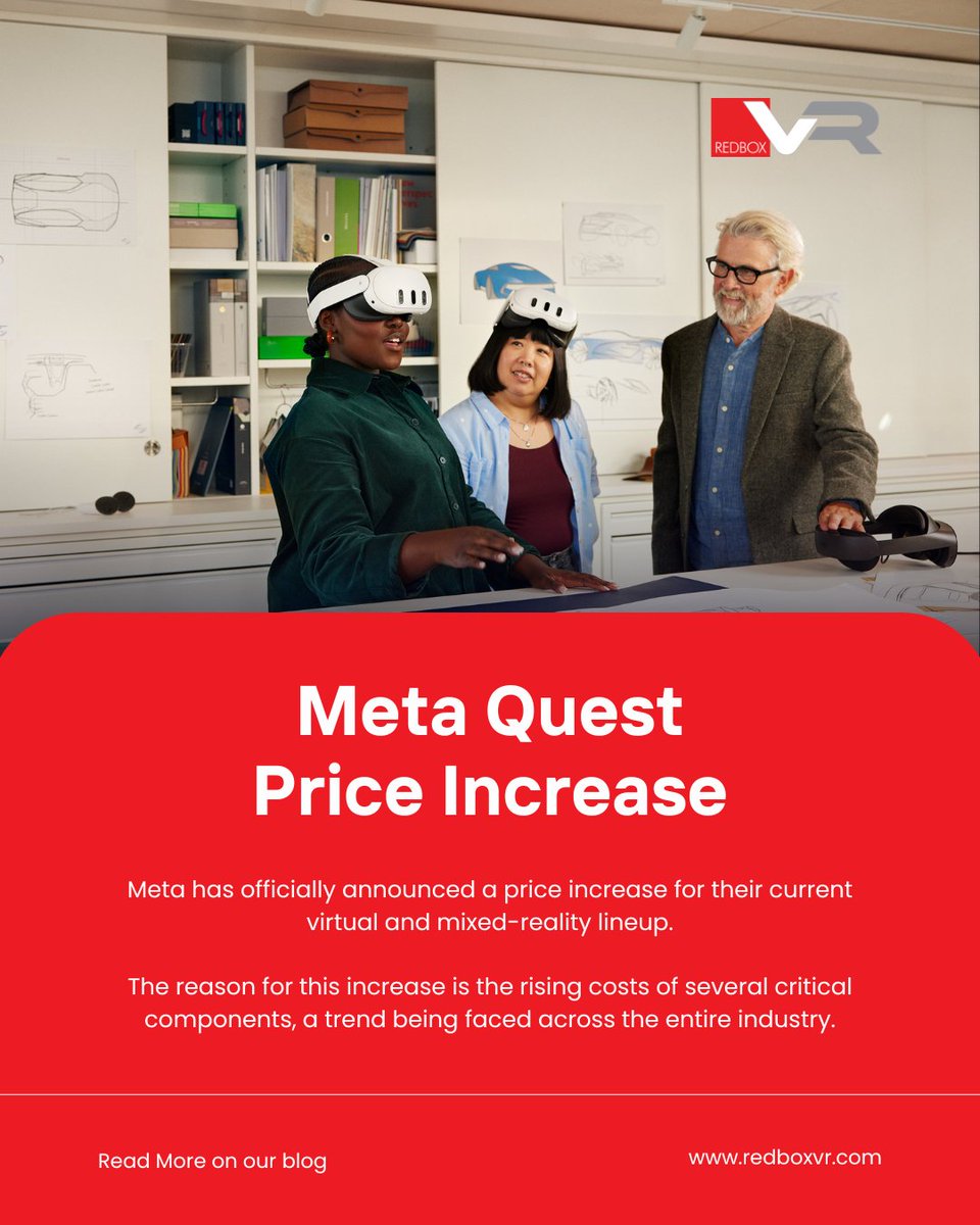 redboxvr's tweet photo. The price of Meta Quest VR headsets has increased across all channels.

While the base cost of Meta hardware has shifted, the value of RedboxVR's turnkey solutions remains rock solid.

Read more: https://t.co/8SfJltTtAJ https://t.co/qwXJFEQsfp
