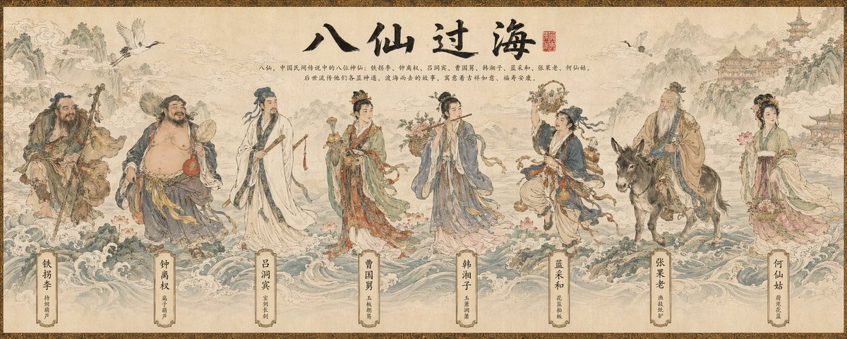The Eight Immortals in Timeless Detail