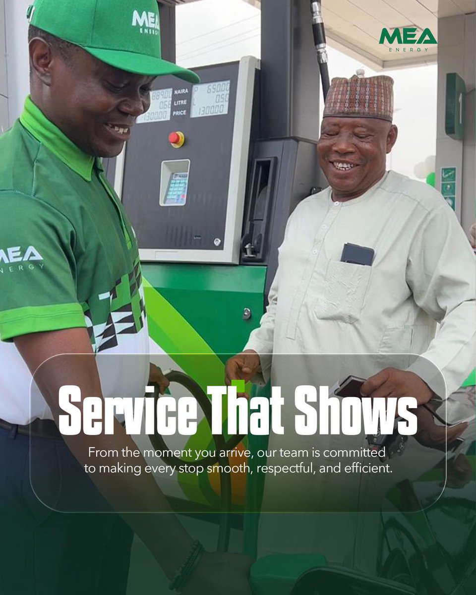 MeaEnergy's tweet photo. Now open in Karu. 

Built on trust, powered by innovation, and driven by people.

From accurate pumps you can rely on, to smarter fueling systems and a team committed to serving you better, every detail is designed around your experience.

And this is only the beginning.

#MEA #NowInKaru #PeopleOfMEA #AbujaNigeria #EnergySector #FuelingYourJourney #ExpansionInMotion