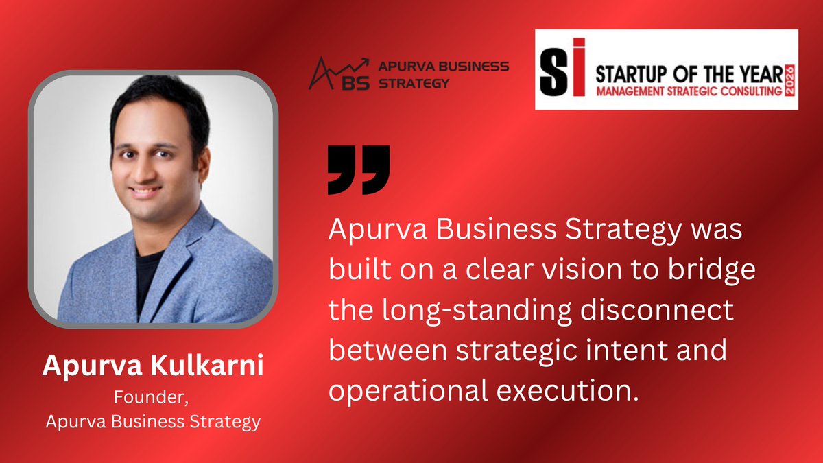 SINewsUpdates's tweet image. Apurva Business Strategy has been selected by #siliconIndia as one of the 'Startup Of The Year Management Strategic Consulting - 2026'

Read More: lnkd.in/gp4thJj6

Apurva Kulkarni, Founder

#sustainablebusiness #BusinessStrategy #businessenvironment #technologicalstrategy
