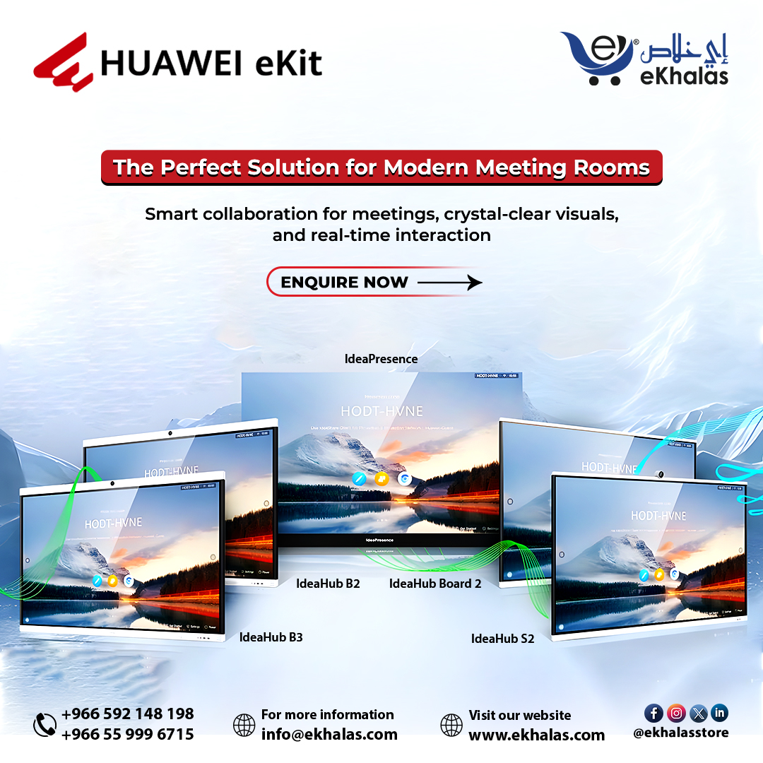 Upgrade your meeting rooms with Huawei eKit IdeaHub solutions🚀

#HuaweiEkit #IdeaHub #SmartMeetingRooms #VideoConferencing #BusinessTechnology #DigitalCollaboration #MeetingRoomSolutions #WirelessPresentation #SmartOffice #EnterpriseSolutions #AVSolutions #HybridWorkplace #saudi