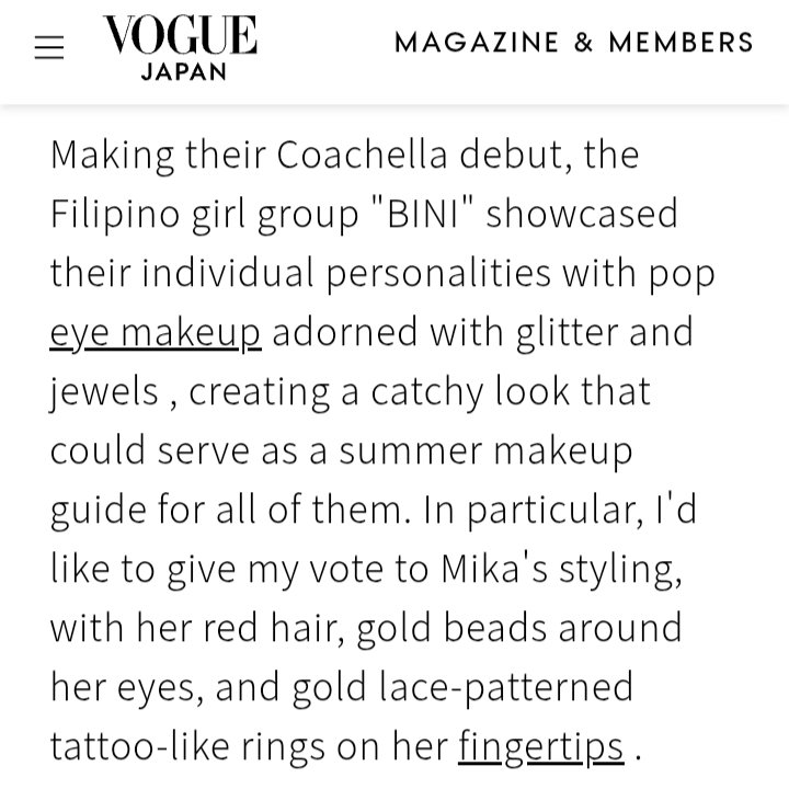 BINI’S MIKHA FEATURED IN VOGUE JAPAN 🇯🇵

“BINI" Mikha's tattoo-inspired makeup”

“Mikha from "BINI" has a chic look with gold jewel makeup.”

#BINI #BINICHELLA #Coachella2026