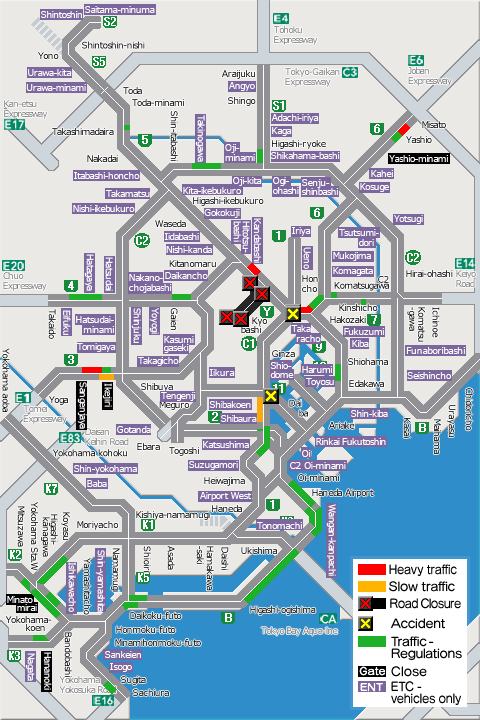 shutoko_EN's tweet photo. This map shows the traffic conditions as of  9 p.m. on the Metropolitan Expressway. For more information, please see the following link.
#Shutoko
https://t.co/cIezY4a0MV https://t.co/G9d6pVYDdJ