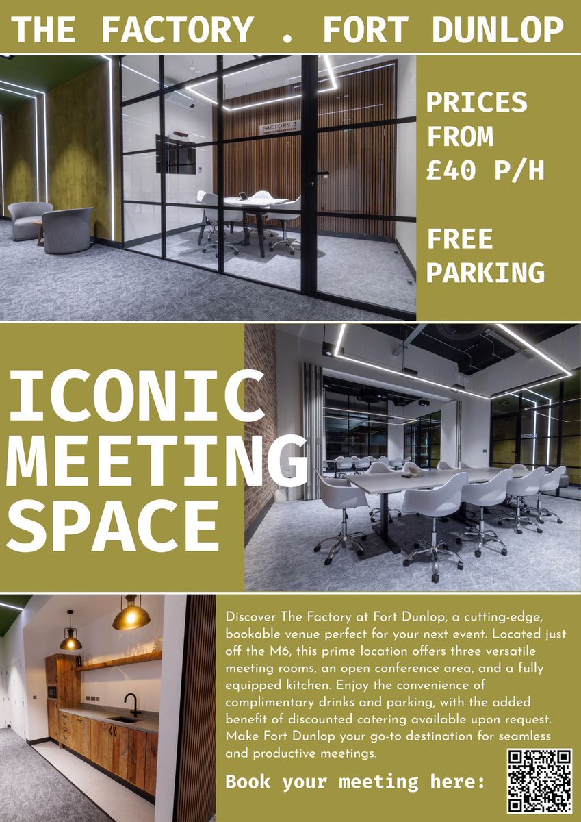 Fort_Dunlop's tweet photo. Book your meeting rooms at Fort Dunlop — parking and refreshments included. Reserve now at https://t.co/irkUFKlMKH #FortDunlop https://t.co/zzRTTsC0iV