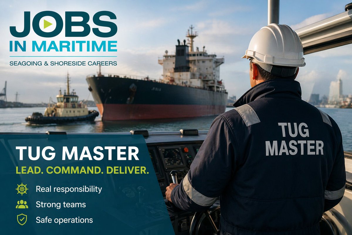 Jobsinmaritime's tweet photo. ⚓ We’re recruiting Tug Masters!
📍 London | Felixstowe | Southampton

Join a global towage leader 🌍
Real command. Real responsibility.

💰 Competitive salary
🔄 1-week rotations
🚢 Modern fleet
Must have <500GT CoC + towage experience

📩 recruitment@jobsinmaritime.com
#jobs https://t.co/9KSEdXsmps
