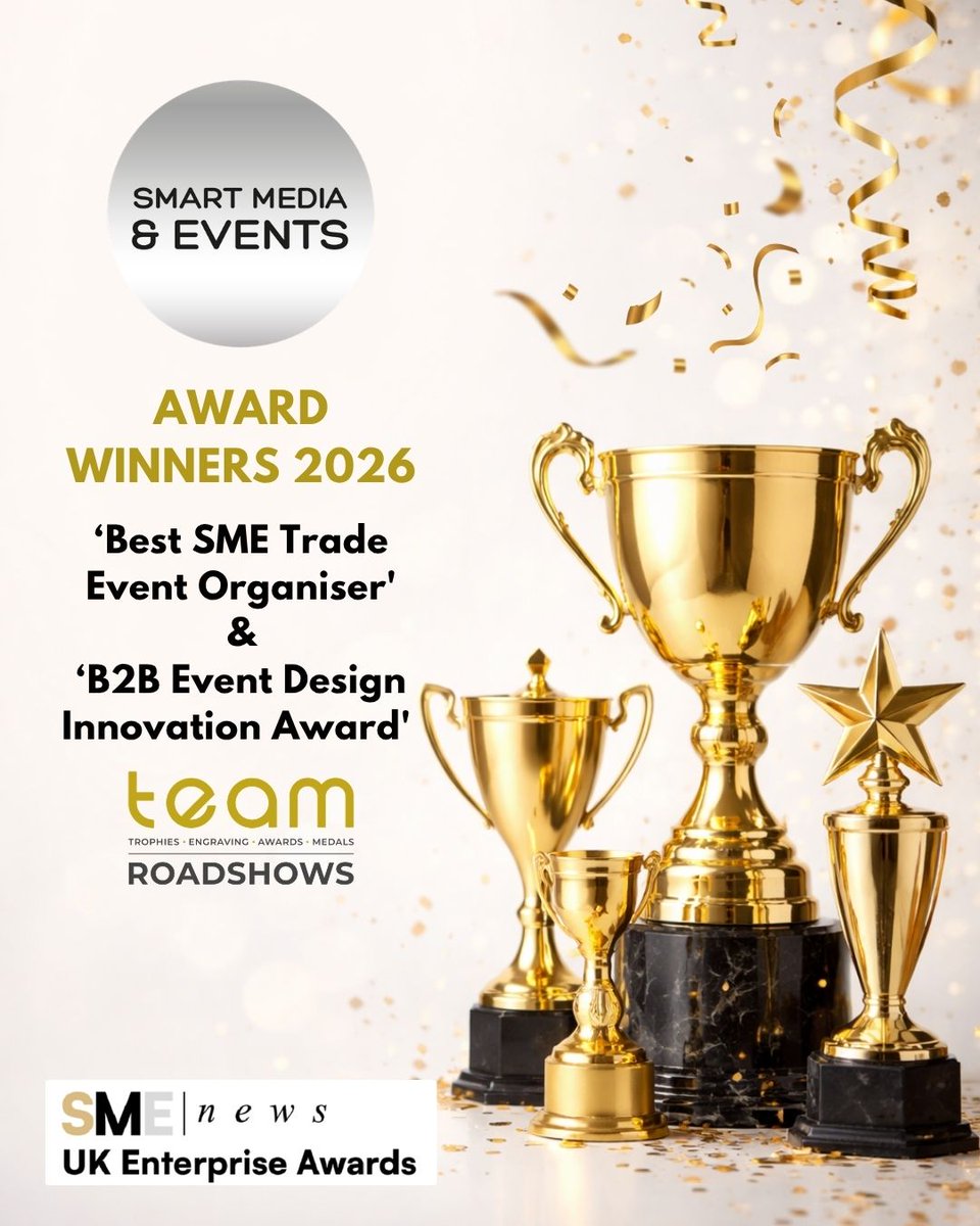 ✨Best SME Trade Event Organiser
✨B2B Event Design Innovation Award
Congratulations to Smart Media &amp; Events on wins at the UK Enterprise Awards 2026, recognising the team’s outstanding work for TEAM Roadshows.
teamroadshows.com

#Trophies #Engraving #Awards #Medals