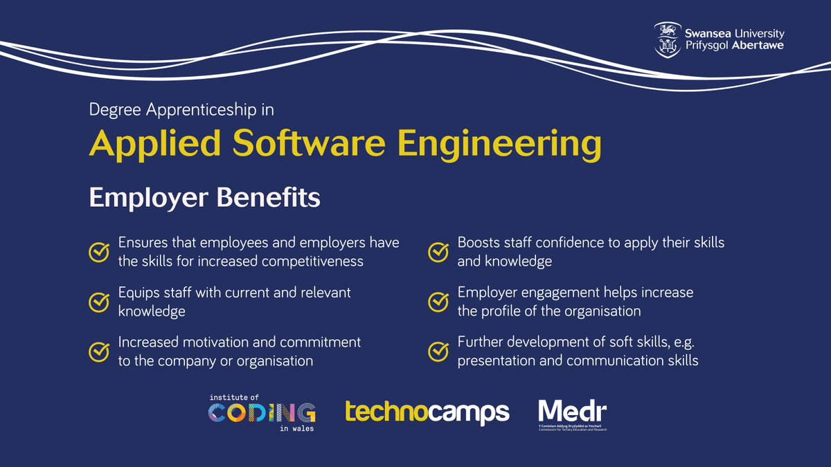 Technocamps's tweet photo. 🎓 Employer Benefits of the #DegreeApprenticeship in Applied Software Engineering 🎓

Our fully funded Degree Apprenticeship helps employers and their teams thrive by offering a range of benefits!

🔗 https://t.co/ZExGF1eErG

#SkillsForLife https://t.co/eVgPzpbNEC