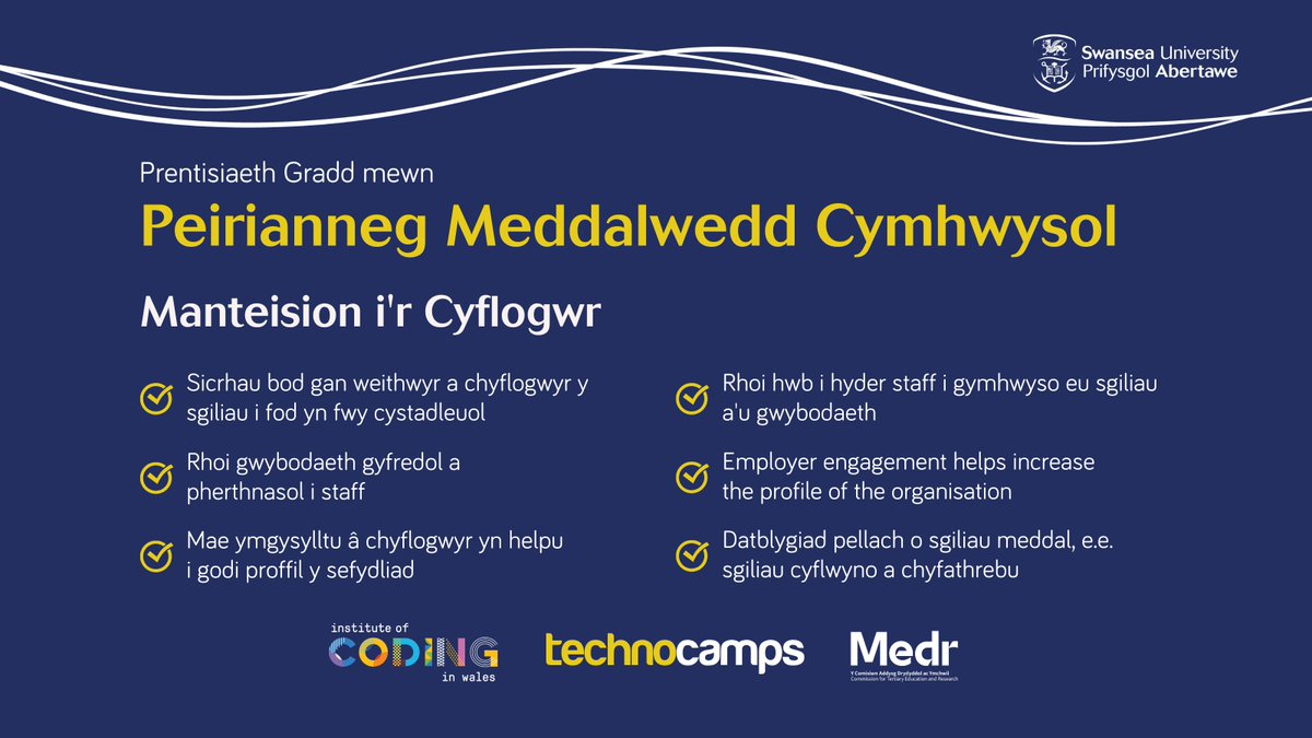 Technocamps's tweet photo. 🎓 Manteision i Gyflogwyr y Brentisiaeth Gradd mewn Peirianneg Meddalwedd Cymhwysol 🎓

Mae ein Prentisiaeth Gradd a ariennir yn llawn yn helpu cyflogwyr a’u timau i ffynnu drwy gynnig amrywiaeth o fuddion!

🔗 https://t.co/ATFZMAHDmL https://t.co/zfjYtTd5HX