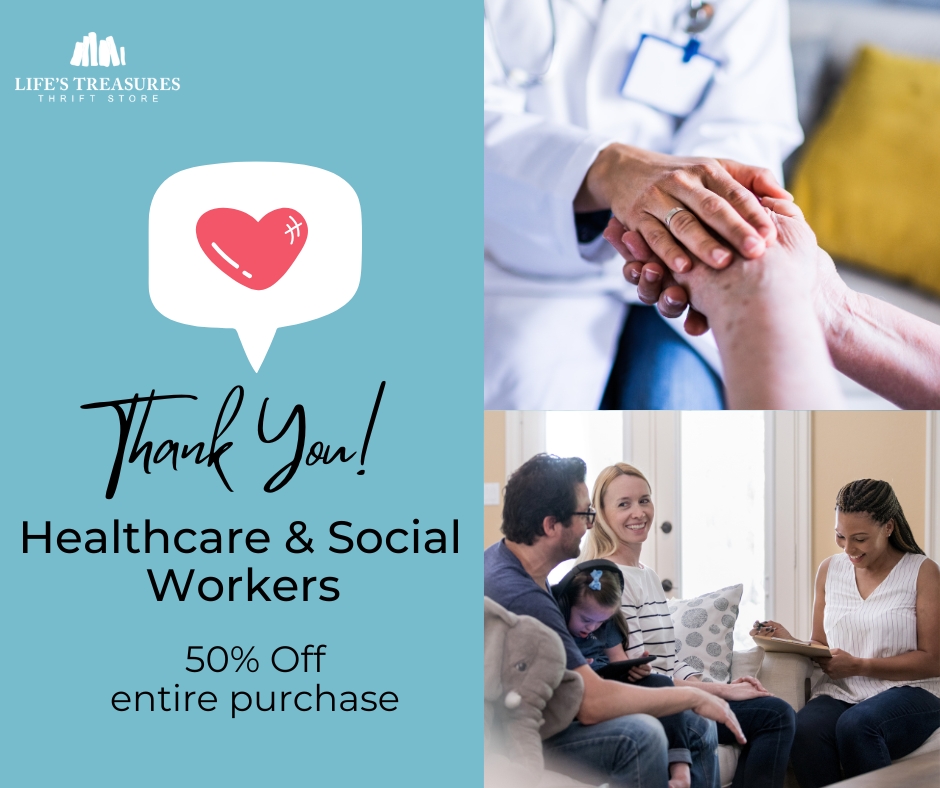 LT_Thrift's tweet image. ✨ It’s #ThankYouTuesday! ✨

All healthcare workers &amp;amp; social workers receive 50% off their entire purchase today! Thank you for your compassion, dedication, and the difference you make in our community.

Simply show work ID at checkout.

#CommunityHeroes  #ThriftingCommunity