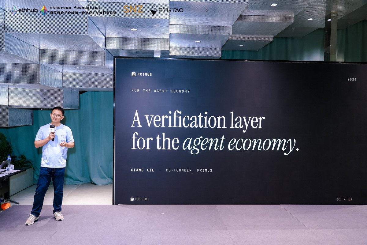primus_labs's tweet photo. Congrats to @ethereumhkhub on Asia's first Ethereum Community Hub in Hong Kong 🎉

At the stage, our CEO @xxiang_xie put it plainly: most agents today are black boxes, and that's a serious problem when real value is at stake.

That's exactly the problem Primus is built to solve. When agents take actions, those actions need to be verifiable, not just their outputs.

Verifiable agents aren't a nice-to-have. They're the foundation.