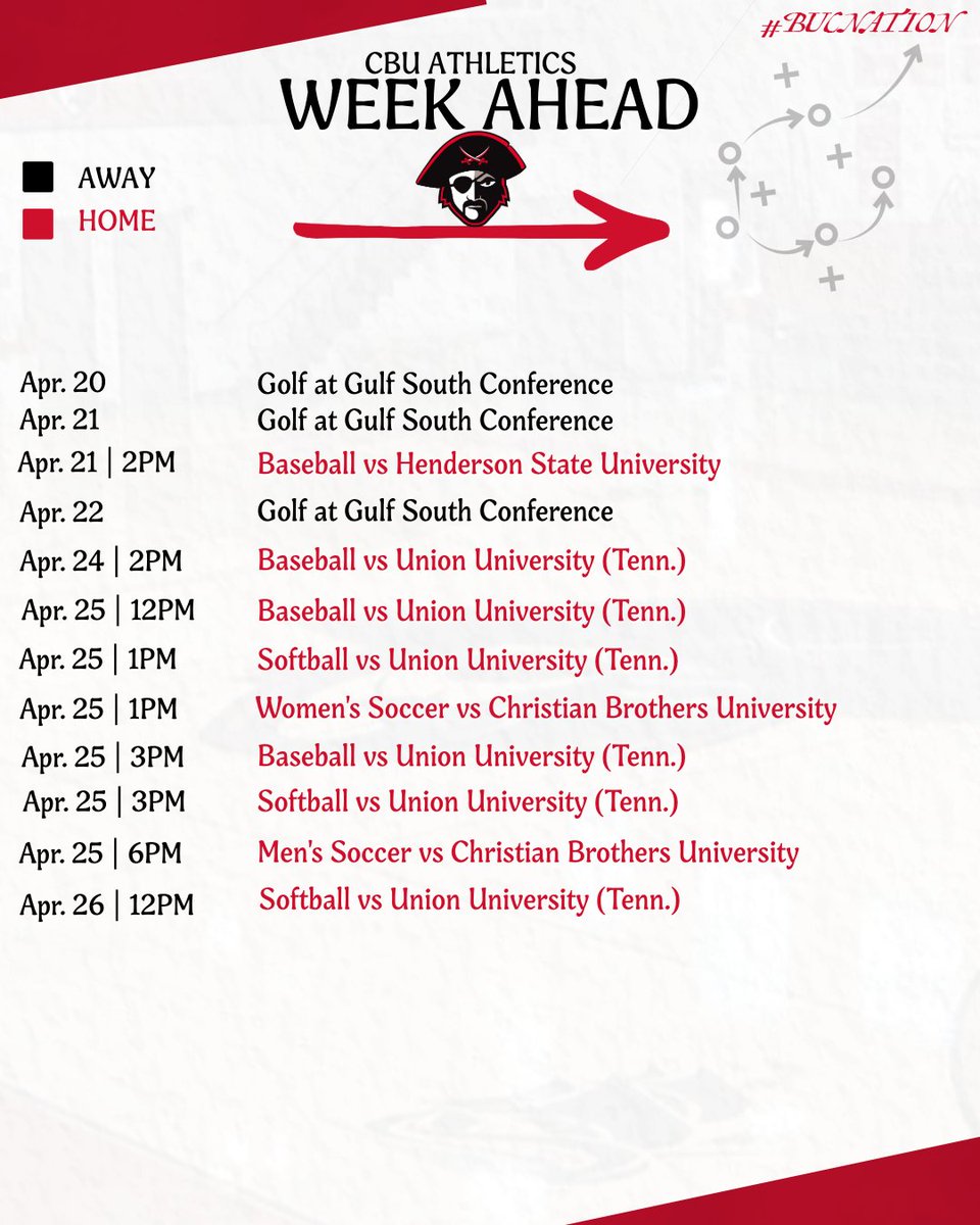 FromCBU's tweet photo. It’s a busy week for Buc Nation ⚾️⚽️⛳️
Check out this week’s athletics schedule and come out to support your Bucs all week long. 
📅 Full schedule: https://t.co/a1ZItHg4o8
#BucNation #GoBucs https://t.co/kgpUGqyyps