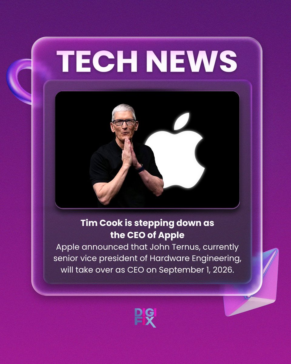 digifixaus's tweet image. End of an era 😮🍎
Tim Cook stepping down after years at the top.
#TechTrends #AppleLeadership #DigitalMarketing #SocialMediaMarketing #MarketingStrategy #ContentMarketing #MarketingAgency #Branding #OnlineMarketing #MarketingTips #ContentCreation #CreativeAgency #MarketingIdeas