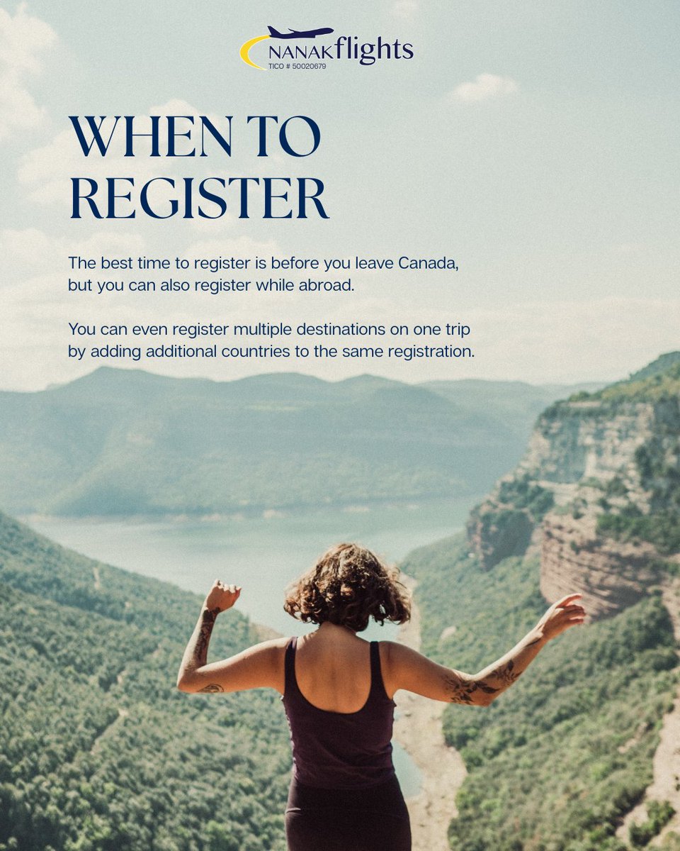 Nanakflights's tweet photo. Did you know? Canadians travelling abroad can register with the Government of Canada to receive important safety updates and emergency information while away. A simple step before your trip can help you stay informed. #TravelTips #CanadiansAbroad https://t.co/Fc1s3fFQNk
