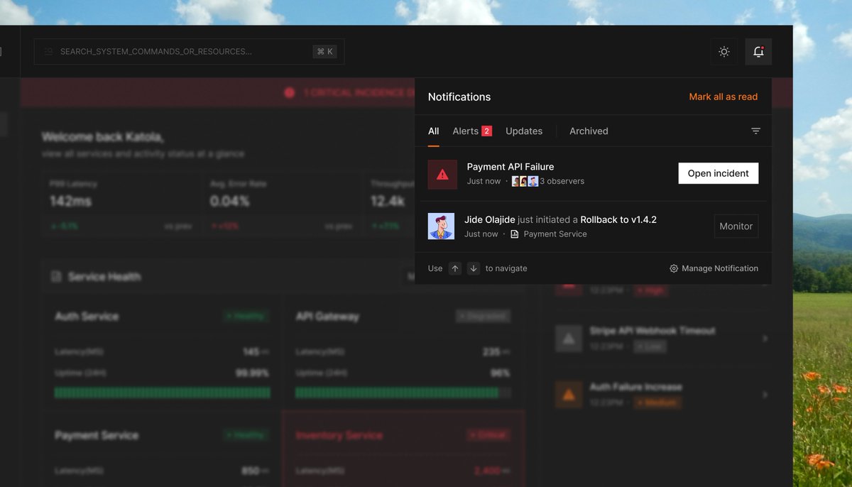 Alert Detection:

This  layer is designed to instantly capture attention when an issue is identified, ensuring no critical signal is missed. Instead of relying on users to monitor the dashboard, incidents are proactively surfaced through real-time visual and behavioral cues.