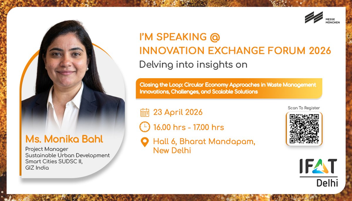 ifatdelhi's tweet image. 📌 Date: April 22–24, 2026
📍 Venue: Hall 6, Bharat Mandapam, New Delhi

#IFATDelhi2026 #WaterSecurity #SmartCities #UrbanDevelopment #Sustainability