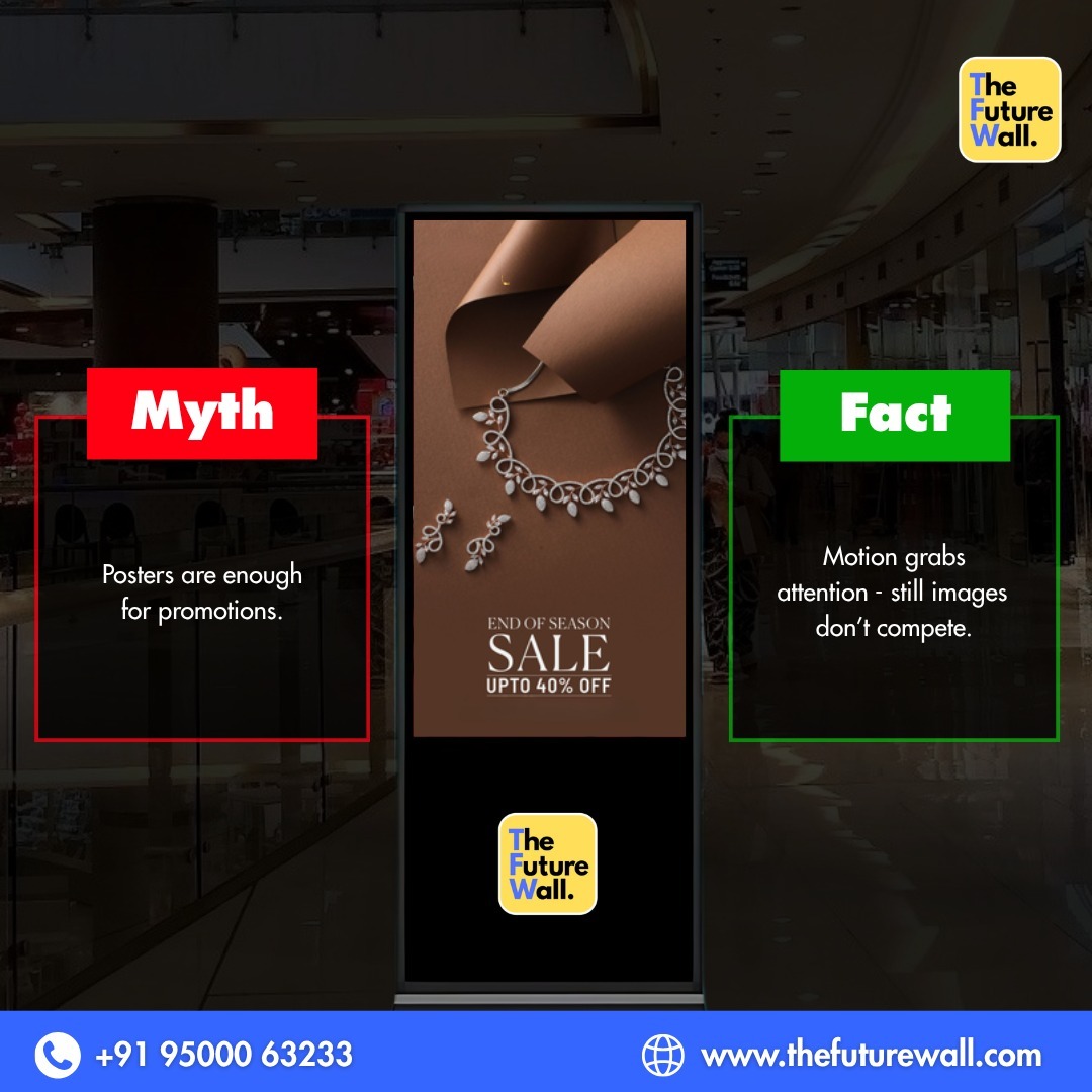 The_FutureWall's tweet image. Myth vs Fact 👇

Posters alone aren’t enough anymore ❌
In today’s fast-moving world, motion-based digital displays capture attention instantly and keep your audience engaged longer ✔️
#DigitalSignage #RetailMarketing #VisualMarketing #LEDDisplay #SmartAdvertising #BusinessGrowth