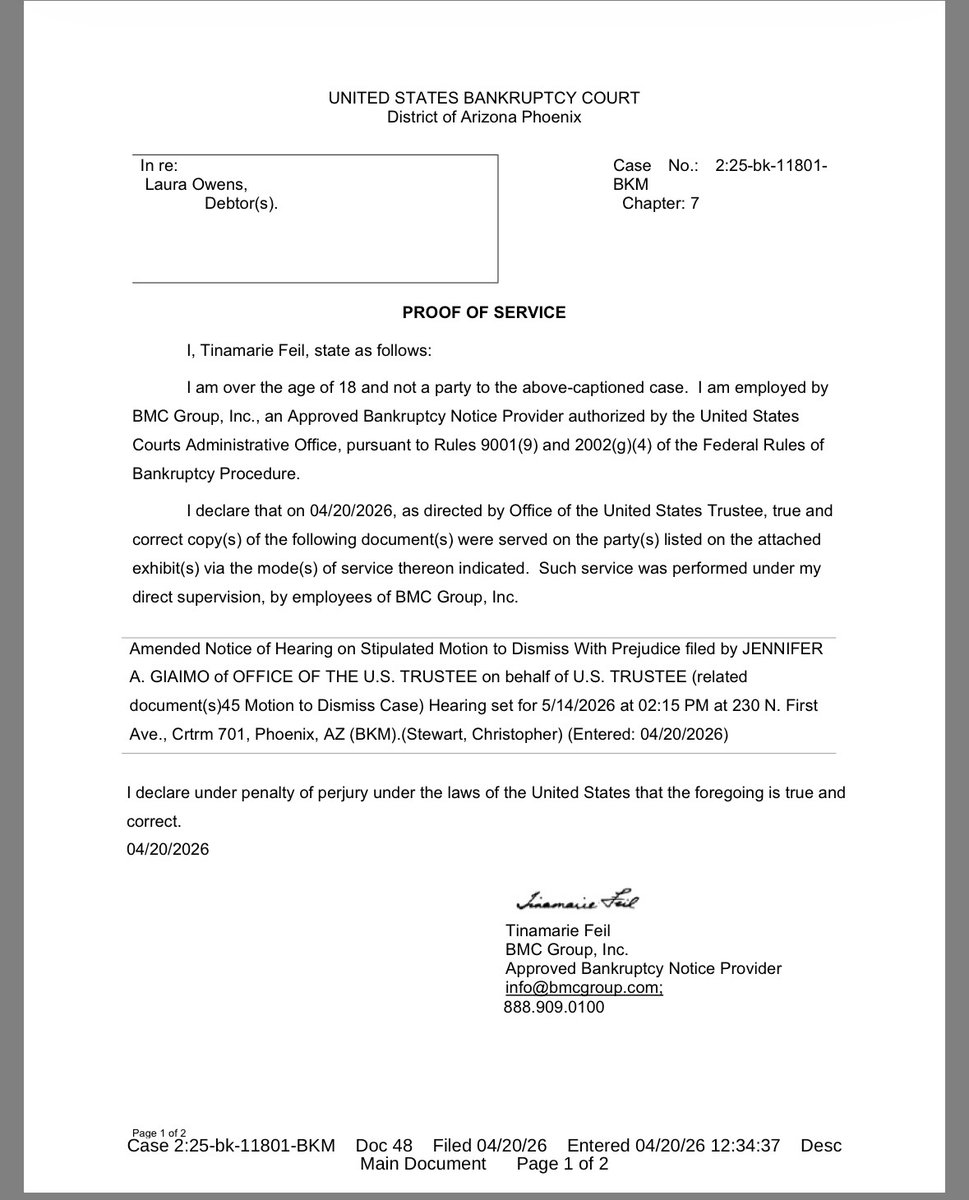 Service Docket Docket Update and Court Documents for the Chapter 7 Bankruptcy of # ...